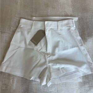 Meshki High Waist White Linen Shorts Crisp Tailored Design